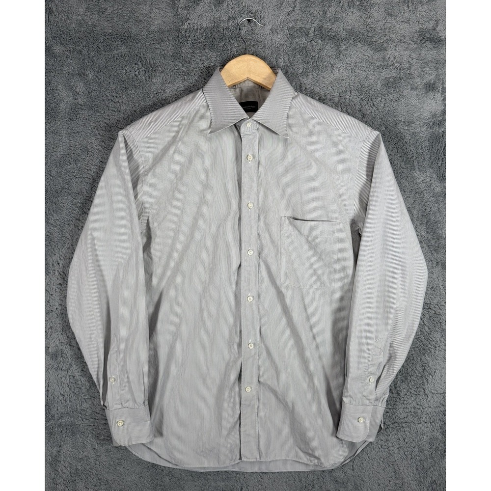 Ermenegildo Zegna Su Misura Shirt Mens Large Gray Striped 100%‎ Cotton Pocket